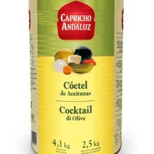 Lata de Cóctel de Aceitunas Capricho Andaluz 4,1kg mezcla de aceitunas y encurtidos.